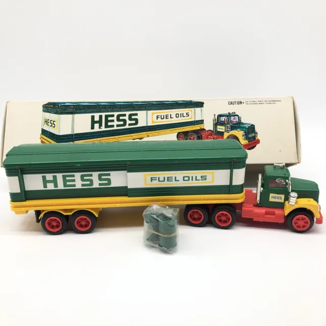 *Vtg. 1976 Hess Fuel Oil/Gas Box Tractor Trailer Truck, Original 3 Barrels & Box