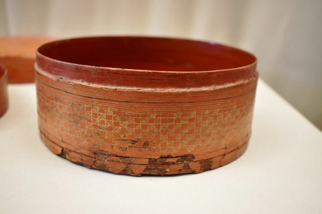 Vintage Laqué Boîte Thanakha Bu Myanmar Rangement Conteneur Main Peint Vieux " 10