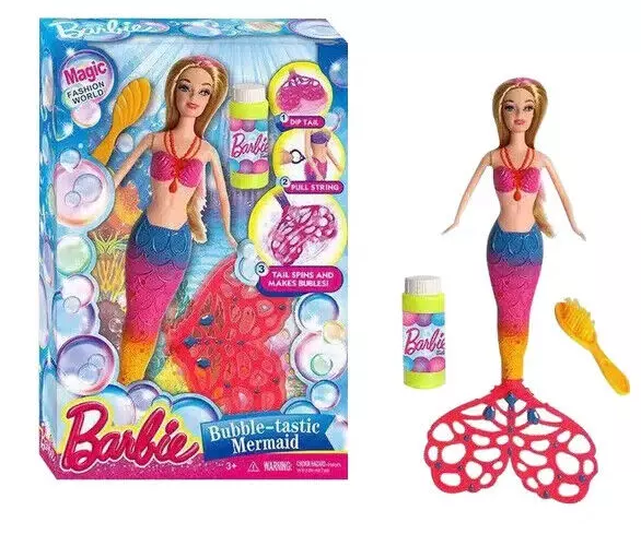 New Bubble Tastic Mermaid Doll Summer Bath Toy Spinning Tail Pink Girls Toys