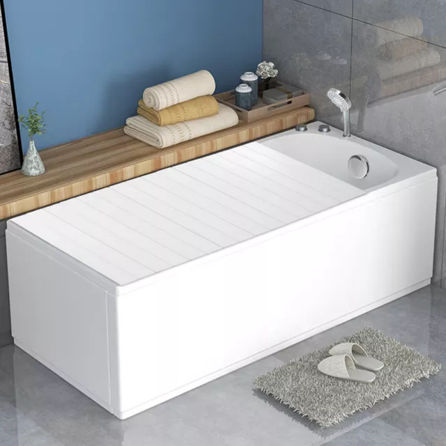 Cubierta de bañera plegable tabla de bañera bandeja estante de baño grano de madera blanco