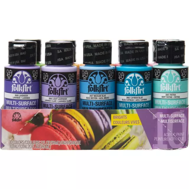 Plaid Folkart - Multi-Surface Satin Acrylfarbe - 59ml - 10er Set - Brights