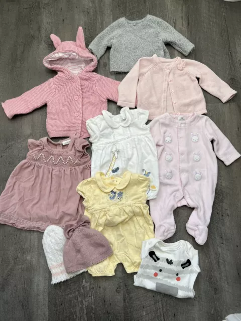 🌸Big Baby Girl Newborn 1 Month Bundle Next John Lewis Rompers Dress Hats