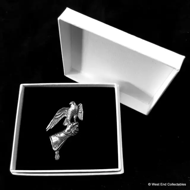 Falconry Glove Gauntlet Pewter Pin Brooch Badge in Gift Box UK Made Bird of Prey