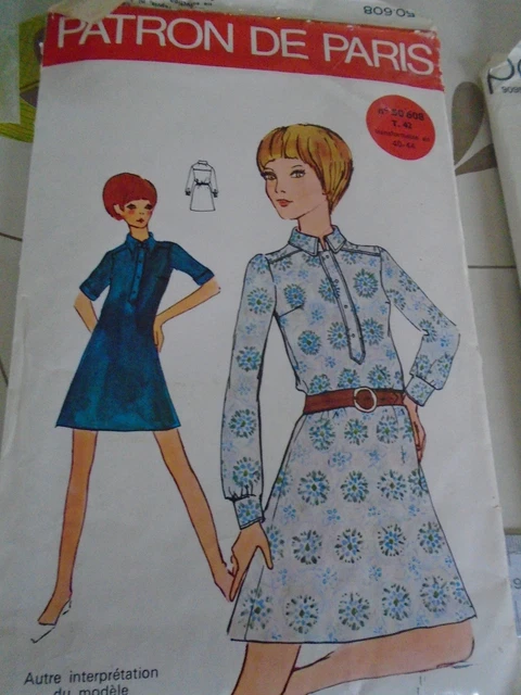 Patron De Couture Vintage Année 1970 - Robe Chemisier Taille 48, Modèle 2 Créations