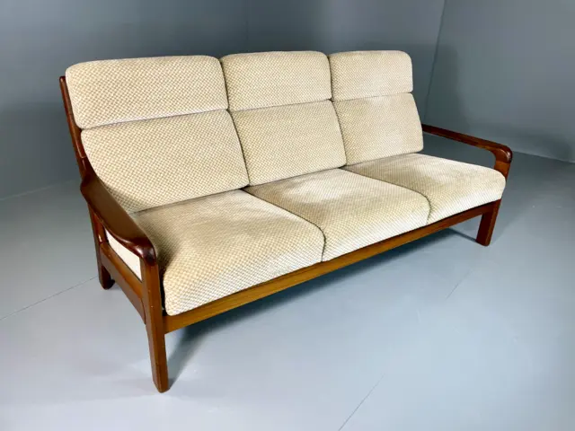 EB5997 Vintage Danish Style Teak Framed 3 Seat Sofa, 1980s, Retro, MCM, M3SS
