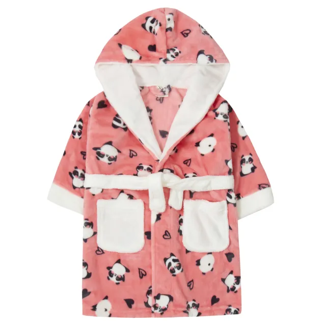 Girls / Childrens Panda Print Pink Fleece Dressing Gown 2-6 Yrs