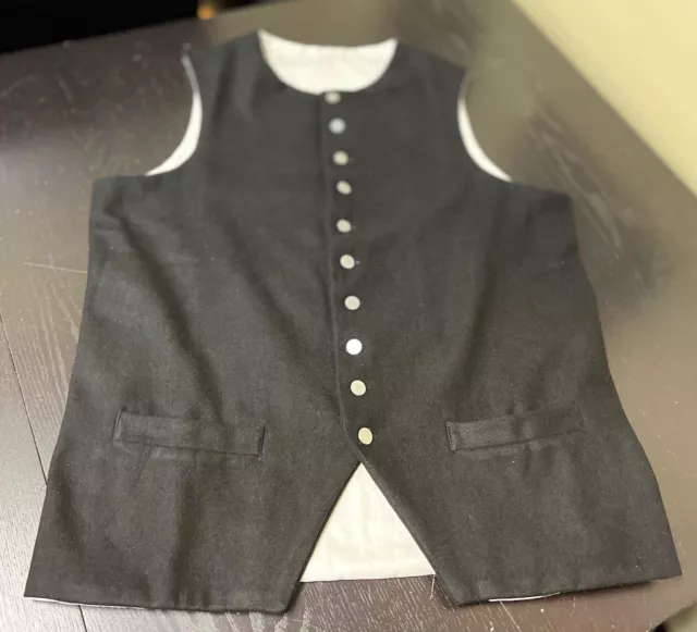 18th Century Waistcoat - Man's 54" chest BLACK Wool - Rev War Colonial, NEW