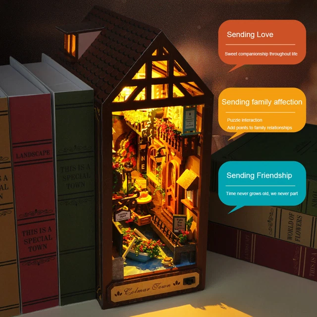 DIY BOOK NOOK Kit Wooden Light Up Bookshelf Insert Decor Creative