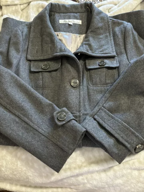 KENNETH COLE New York Women’s Wool Blend Grey Military Medium Length Coat Size 8 3