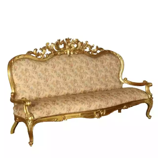 Antique Neo-Baroque Wood Fabric Sofa Italy 19th Century
