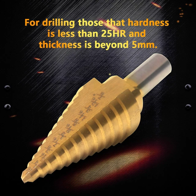 3/16"-7/8" Step Drill Bit HSS Titanium Unibit Hole 12 Sizes SAE Step Drills Bits