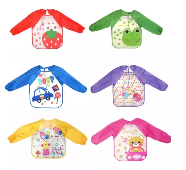 Long Sleeve Waterproof Baby Children Boy Girl Feeding Apron Bib Variety Designs