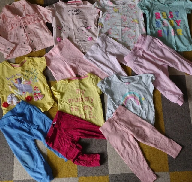 Baby girls bundle jacket,6 tops & 6 leggings 12-18 months very good condition