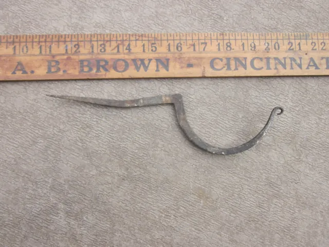 Early American Primitive Antique Hand Forged Iron Hearth Hook