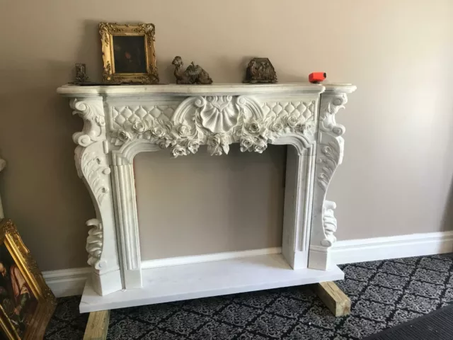 Beautiful Hand Carved Marble French Style  Estate Fireplace Mantel - Ttm19