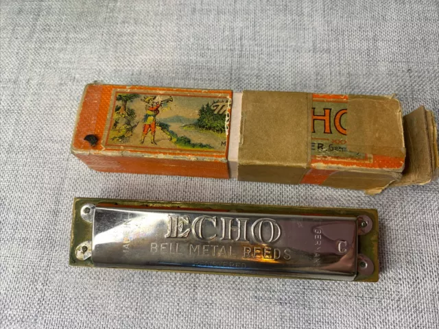 M Hohner Germany Echo Bell Metal Reeds Harmonica