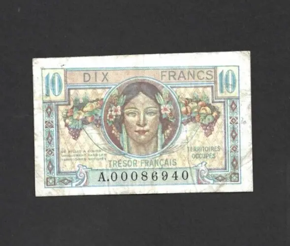 10 Francs Vg-Fine  Banknote From French Occupied Saarland 1947  Pick-M7
