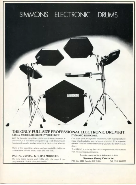 1983 anuncio impreso de Simmons SDS5 kit de batería electrónica