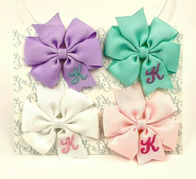 4 Personalized Hairbow Lot, 2.5", Baby Toddler Girls Easter Monogram Initial K