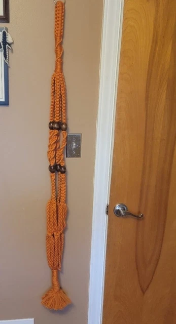 Vintage Mid Century Macrame Hanging Plant Holder Beads