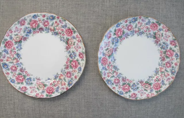 Crown Staffordshire Bone China Chintz "Springtime" Salad Plates- Excellent!