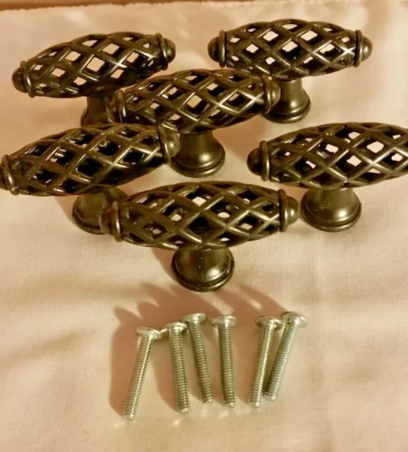 Cabinet Door Handles Cupboard Wardrobe Drawer Pulls Knobs Black Set of Six (6)