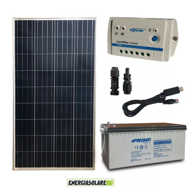 Kit solaranlage Photovoltaik Solarmodul 150W 12V Batterie agm 200Ah Laderegler 1