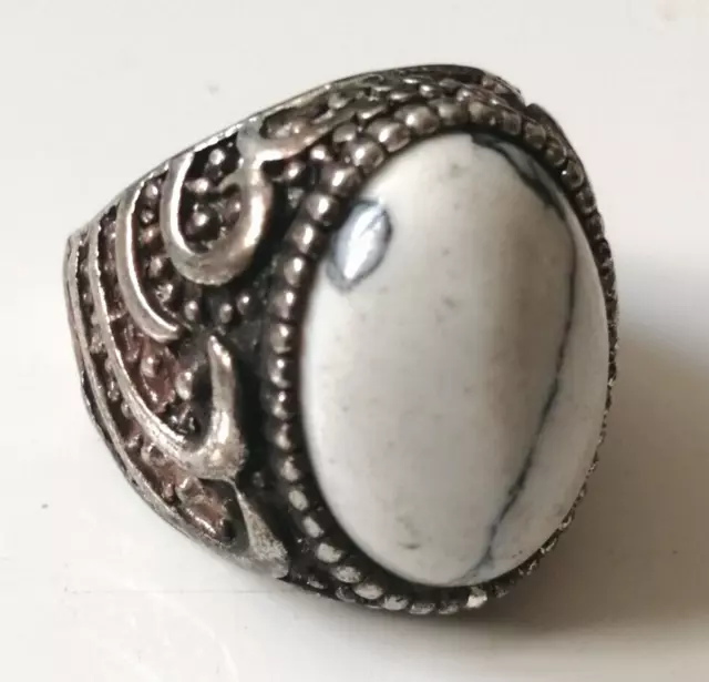Beautiful Post Medieval Ancient Color Silver Ring With White Stone Very Stunning
