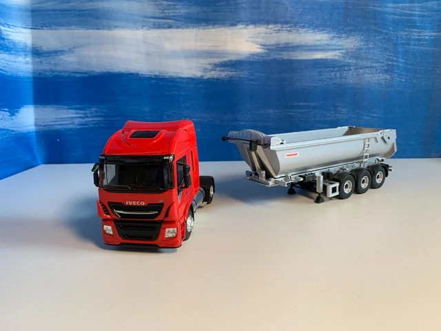 Camion Iveco Stralis 4x2 Avec Remorque 3 Essieux - Modèle Réduit Newray 1/43 Rouge - Neuf