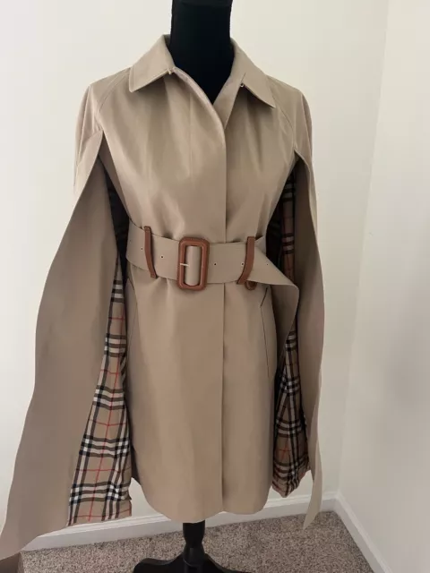 Burberry Women's Trench Coat Cape Gabardine Honey Beige Cotton Lanfaire XS/S 3