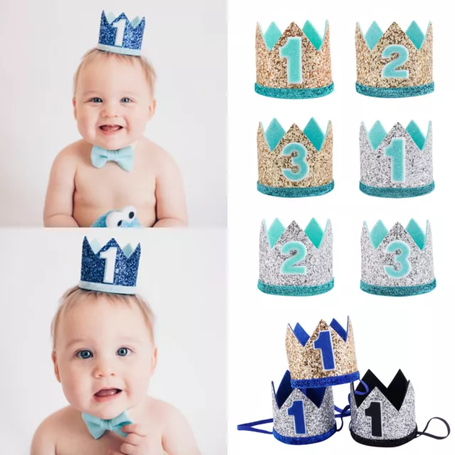 1st -3th Baby Girl Boy Birthday Crown Hat Headband Hair Accessories Party Decor~