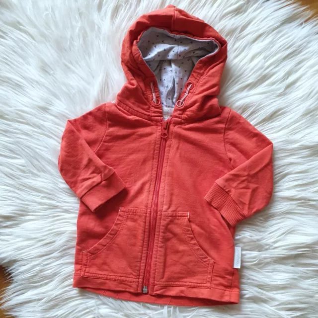 PUREBABY - Size 3-6m (00) baby boy's orange zip up hooded jumper hoodie winter