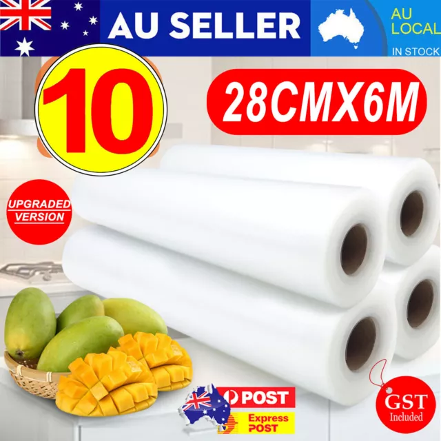 10 Rolls 6MX28cm Vacuum Food Sealer Saver Bag Seal Storage Commercial Heat Grade