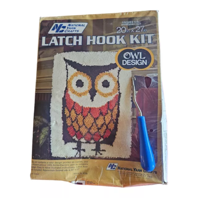 Kit de gancho de cierre de búho + gancho de colección hilo nacional artesanías kit de enganche para correr retro 20x27 nuevo en caja