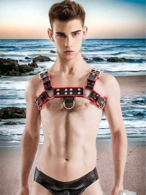 Mister B imbracatura bulldog imbracatura pelle nero-rosso one size fetish slave