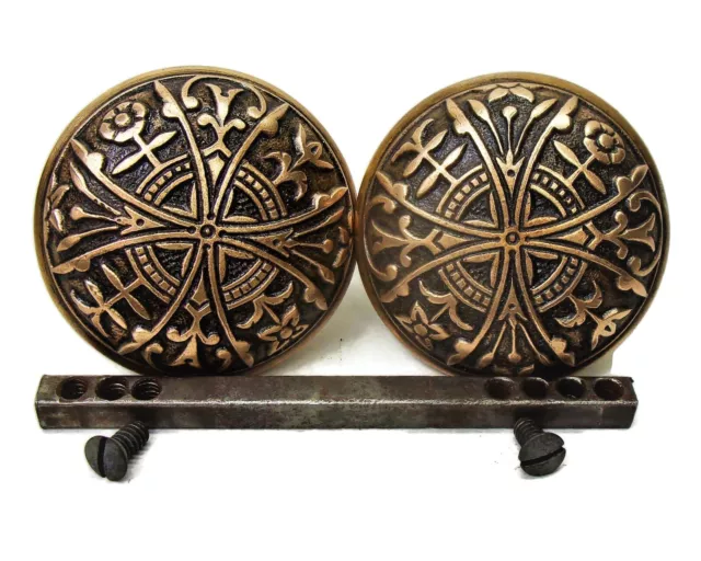 Pair of Antique Vintage Eastlake Victorian Ornate Door Knobs w/ Spindle Salvage