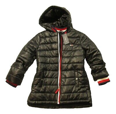 Tommy Hilfiger Girls Black Quilted Puffer Fleece Hooded Jacket