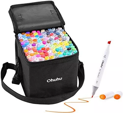 Ohuhu illustration Marker 120 Colors Brush Type With Blender Pen & Carrying  Case