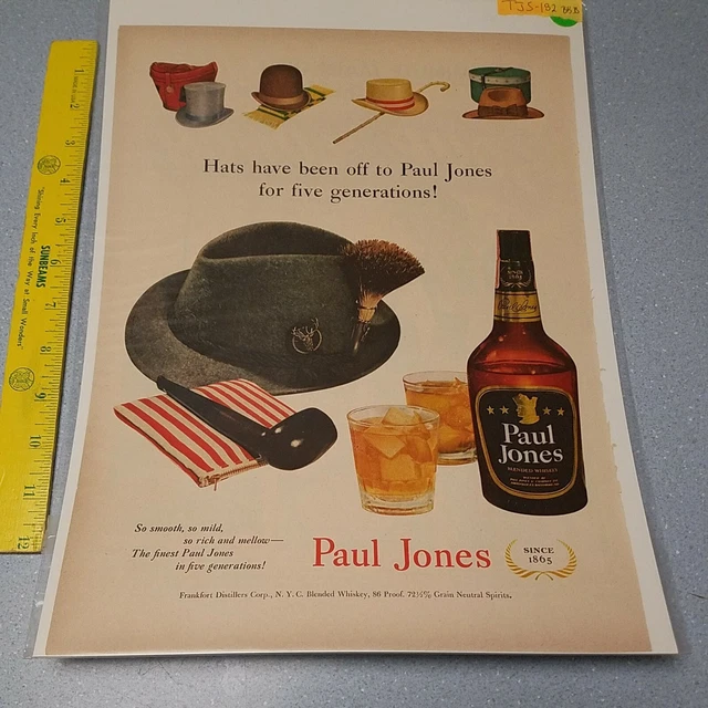 MAGAZINE AD 1940'S Paul Jones Whiskey German Hat Cave Garage Bar