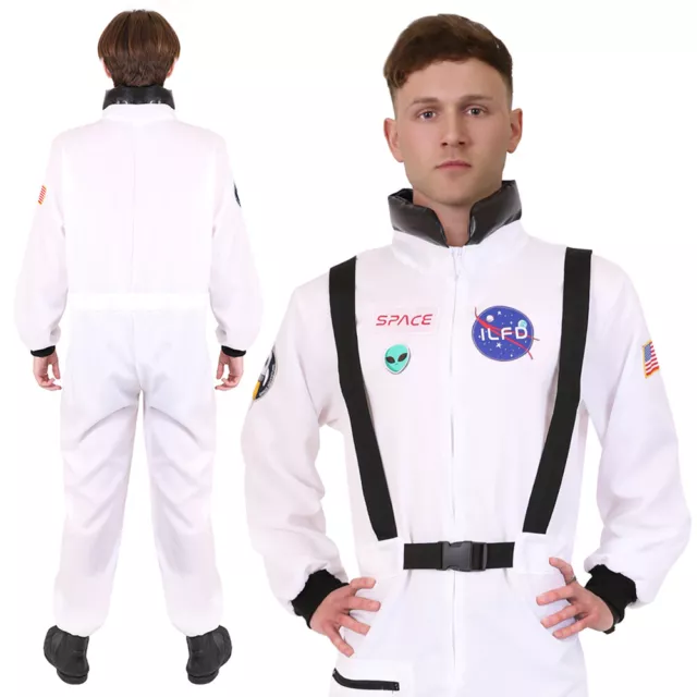 Adults Astronaut Costume Us Space Suit Spaceman Fancy Dress White Jumpsuit Mens