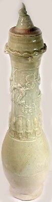 Medieval China Celadon Green Dragon Glazed Ceramic Funerary Offering Jar 1000AD 2