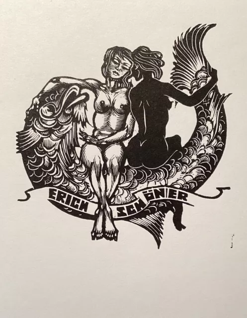 HEDWIG ZUM TOBEL: Exlibris für Erich Schöner, Fisch, weibl. Akte