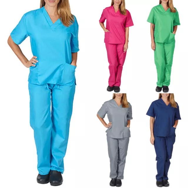 2Pcs/Set Medical Women Nursing Scrub Suit Nurse Uniform T-Shirt Tops Pants Set