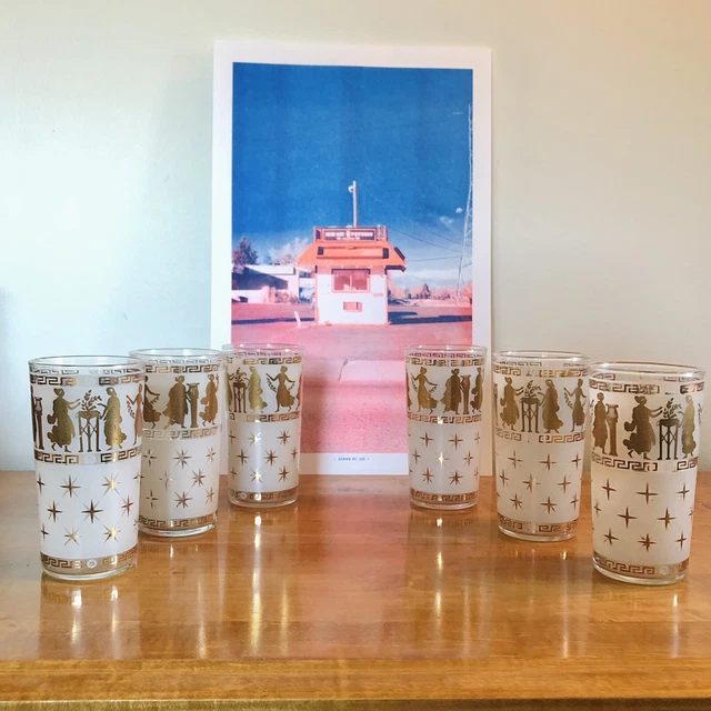 Mid century Greek Goddess Gold And White Tumbler Glasses