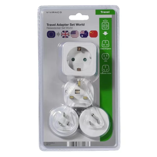 Vivanco Typ C Europlug Steckdose Travel Adapter Set Reiseadapter Weiß 4 Teilig 2