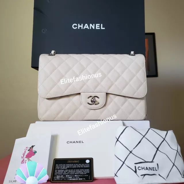 Chanel Classic Mini Rectangular, Light Beige Caviar with Silver Hardware,  Preowned in Dustbag WA001