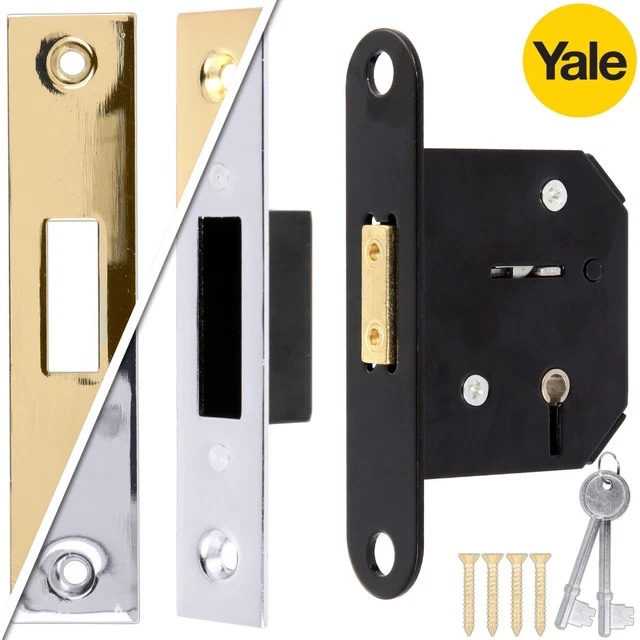 YALE 5 LEVER DEAD LOCK 64mm Front Back Door Key Bolt Brass/Chrome Mortice Catch