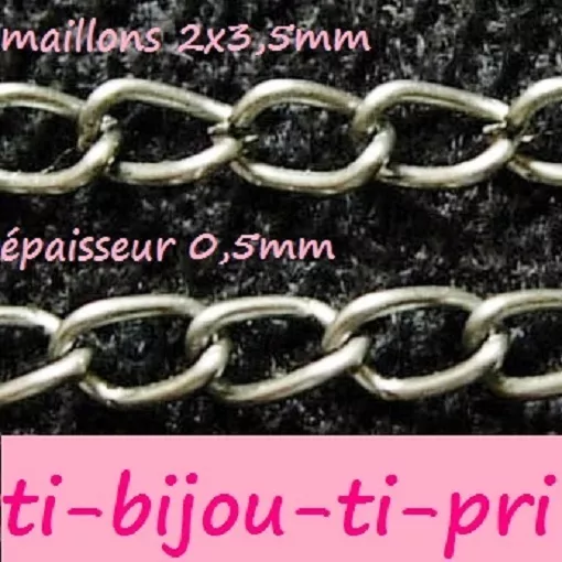 LOT de 2m - 200cm CHAINES chainette 3,5 x 2mm ARGENTé FONCé épaisseur 0,5mm