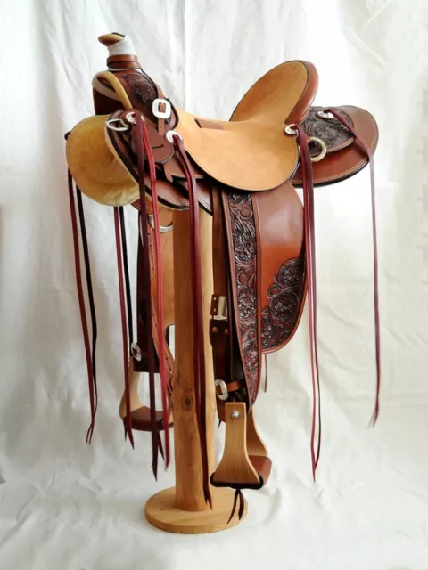 Hot seat chasnet Full Carved Western pleasure Trail leather horse saddle 16"