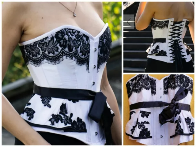 "Corsetto Story rosa polveroso ballo nero pizzo acciaio disossato taglia 26"